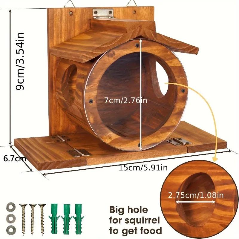 Natural Wood Squirrel Feeder, Hanging Wildlife Feeding Dish for Garden & Patio, Attracts Squirrels, Birds, and Chipmunks, Rustic