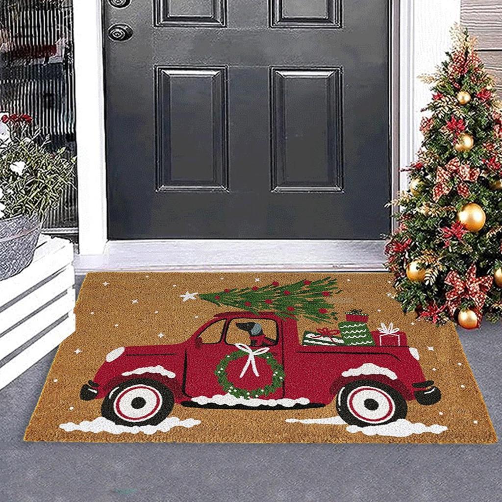 Christmas Doormat Car Pattern Welcome Mat Non Slip Washable Winter Backing Carpet Entrance Rug Home Party Christmas Decoration