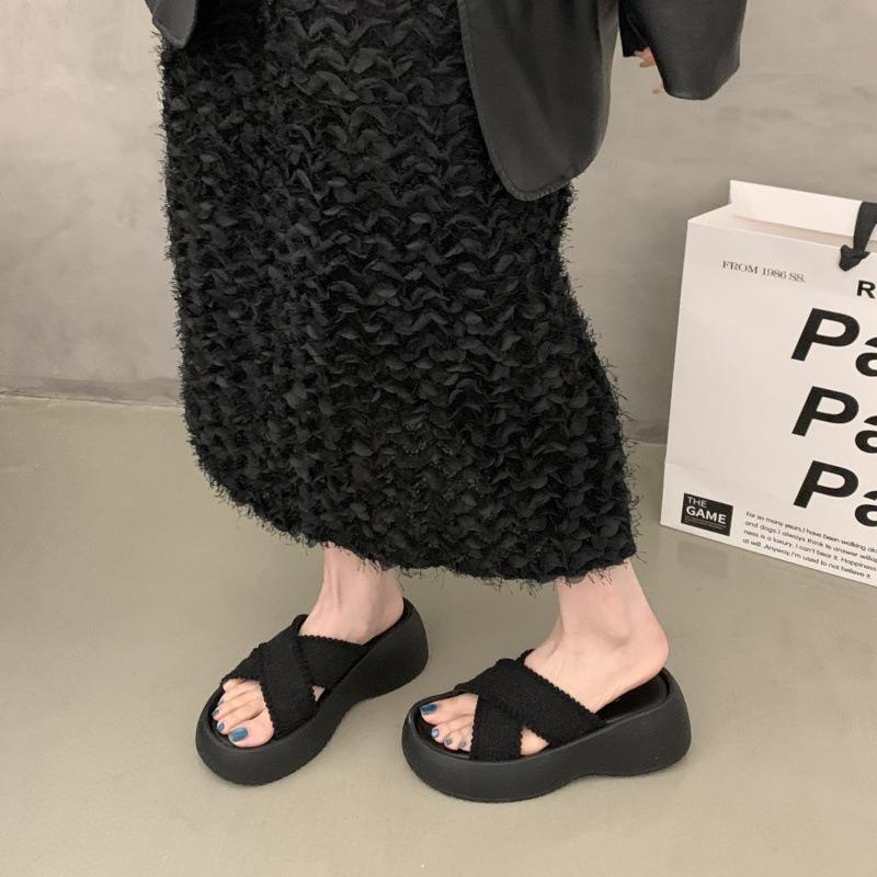 Slippers Women Wear New Beach Shit Vacation In Summer, Step On One-word Thick-bottomed Cool Slippers