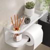 Modern & Wall-Mounted Toilet Paper Holder with Storage Shelf & Drawer - Space-Saving Bathroom Organizer with Knob, Multi-Tier Shelving System