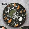 Skull Pattern Desk Decor 6PCS Wooden Coasters, Heat Insulation Moisture Absorption Drink Coffee Mug Coasters Retro Decorative Mats for Home And Office