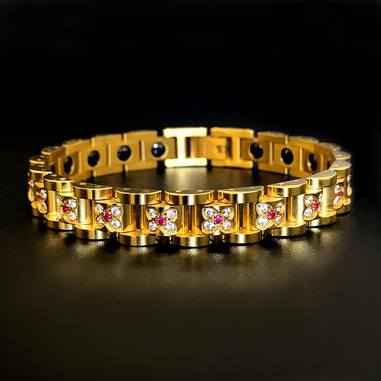 2025 Bracelet Strap Set with Red Color Diamond Gold Men's Style Ochre Chain Magnetic Couple Bracelet