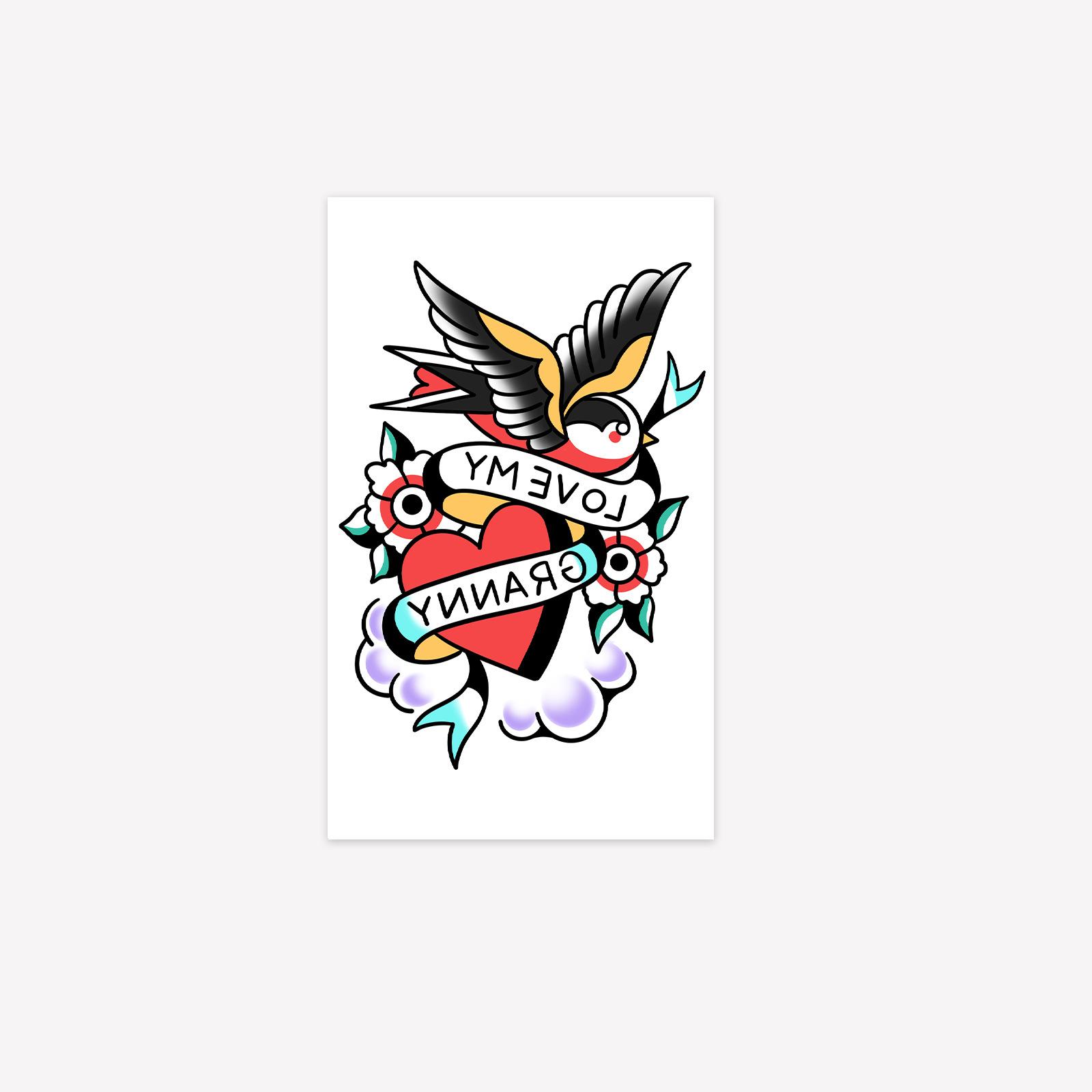 

American Retro Old School Flying Swallow Tattoo Sticker Colored Love Waterproof Lasting Upper Arm Arm Sticker 11*18CM