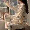 Elegant Sweet Romantic Women's Pajamas Cartoon Print Wrinkled Cloth Sleepwear New Fall Fashion Nightwear