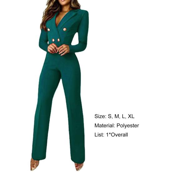 Damen Jumpsuit V-Ausschnitt Hohe Taille Polyester Lange Hose Sexy Büro Einteiler für