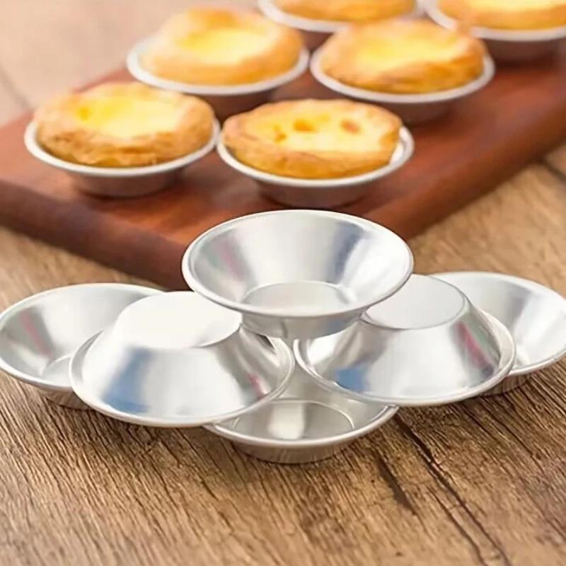 10/25/50pcs Reusable Egg Tart Molds Aluminum Alloy Baking Accessories Pudding Mould Mooncake Mold Kitchen Oven Dessert Mould