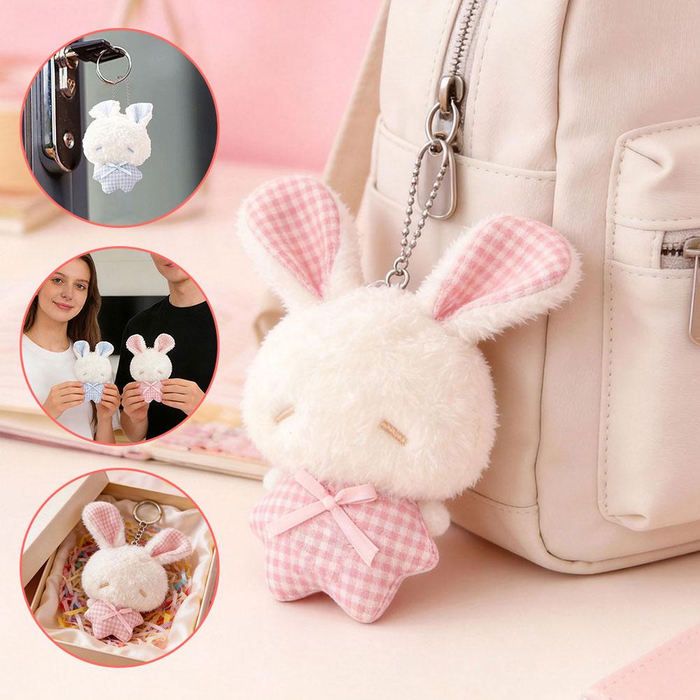 Kawaii Mini Bunny Plush Keychain Movable Ears Cute Soft Rabbit Stuffed Toy For Girls Backpack Pendant Animal Decor Gift