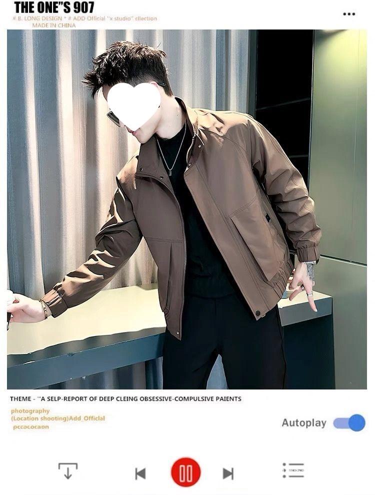 Men's Khaki Stand Collar Casual Jacket - Handsome & Trendy for Spring/Autumn