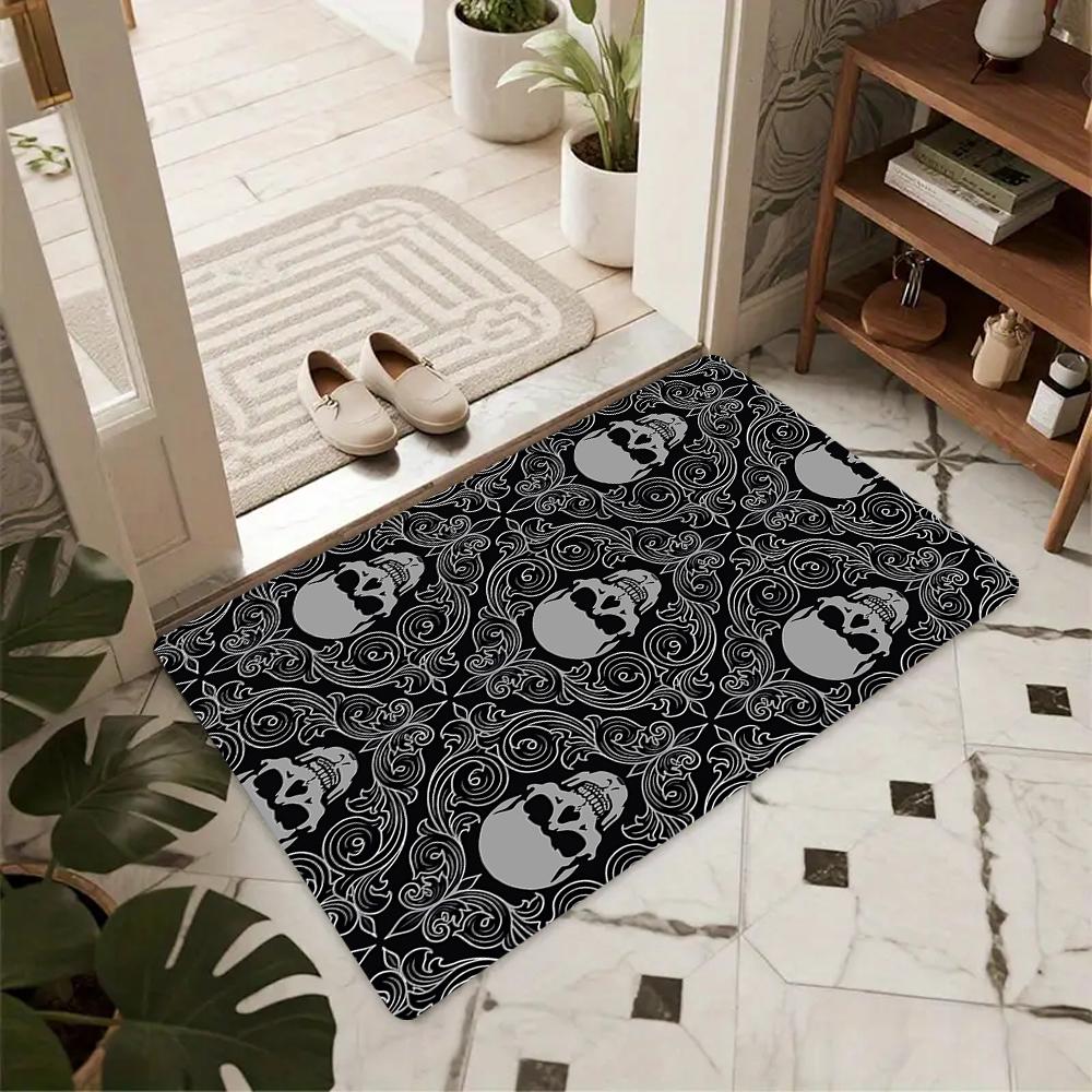 Gothic Dark Skull Pattern Door Mat Non-slip Absorbent Entryway Rug Modern Home Decor Carpet for Bedroom Porch Kitchen