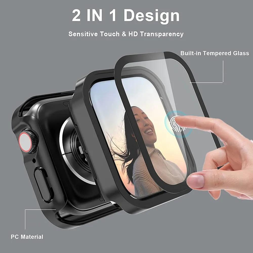 Waterproof Case for Apple Watch 7 8 9 45mm 41mm 44mm 40mm Screen Protector Cover Straight Edge Bumper iWatch 5 SE 6 Accessories