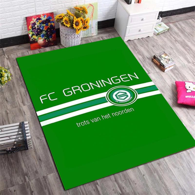 FC Groningen Vintage Wood Striped Area Rug Green White Stripe Football Club Logo Non Slip Floor Mat Soccer Fan Living Room Home Decor
