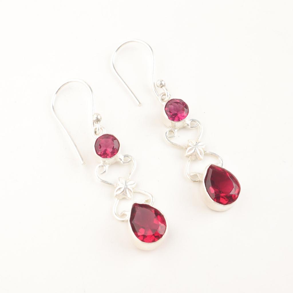 Natural Pink Rubellite Gemstone 925 Sterling Silver Jewelry Handmade Earrings 2" EE-156-12