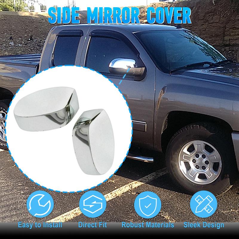 2PCS Chrome Side RearView Mirror Cover Caps For Chevrolet Silverado Suburban GMC Sierra Yukon Cadillac Escalade 2007-2013