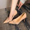 Wide fat feet high heels autumn pointed head thin heel belt buckle solid color temperament light familiar punk style