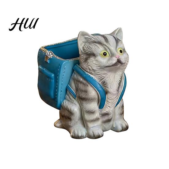 Kids Desk Organizer Cat Cute Backpack Pen Holder Desktop Pencil Cup for Animal Accessory Home Office School Accessories Gifts Lovers Supplies Cat