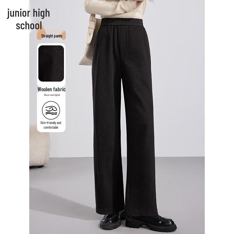 Women s High-Waist Wool Blend Loose Straight Leg Pants L