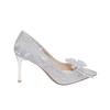 Fashion New High Heels Women's Shoes with Thin Heels 10cm Sexy Shallow Mouth Pointed Bow Crystal High Heels Wedding Banquet Bridal Shoes