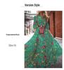 Retro Floral Long Dress with Round Neck and Large Swing - 2024 European & American Style