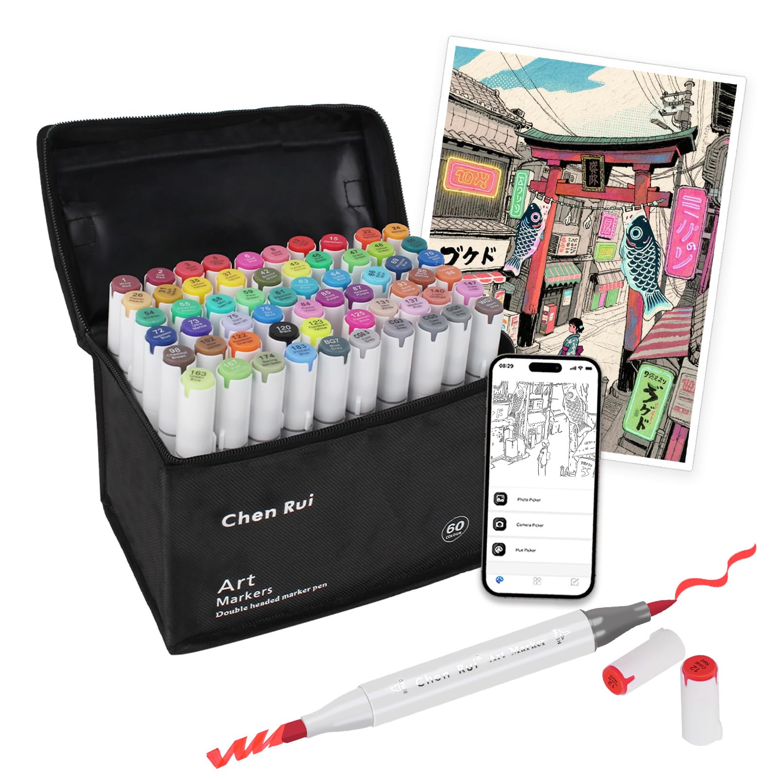 

Illustration Marker Set with Free Alcohol Markers for and Manga Brush Type 60-Color App, Adults, Kids, Artists,