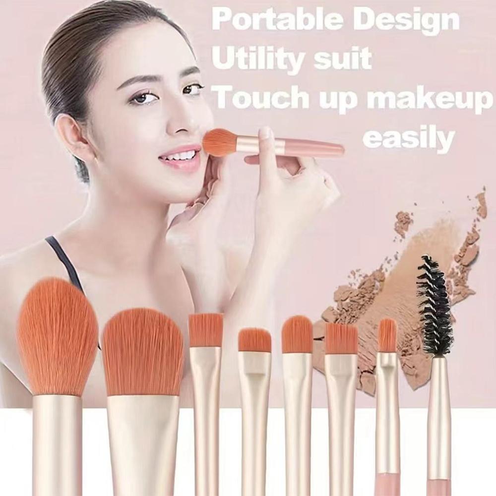 8pcs Pink Professional Makeup Brushes Set Soft Synthetic Bristles With Travel Case For Blush&Eyeshadow Cartoon Animal Pattern
