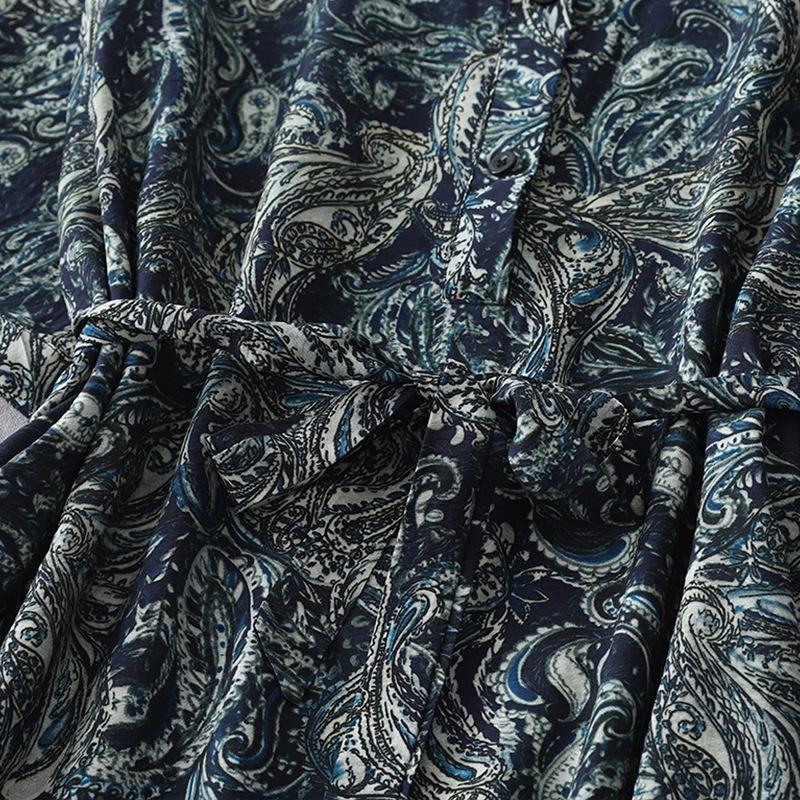 2025 Spring and Summer New Retro Printing Loose and Thin Medium and Long POLO Collar Seven-quarter Sleeve Coffee Break Skirt