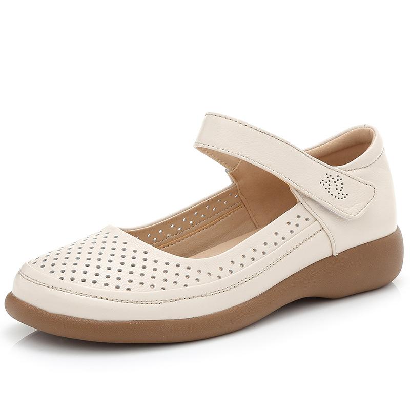 Fashion GKTINOO Genuine Leather Flats Mary Jane Women's Shoes Summer Soft Sole Hollow Mother's Shoes Anti-slip Sandals Large Size 43