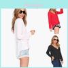 T-shirt Eleganti da Donna Manica Lunga Sottile Scollo a V Camicia in Chiffon Bianca Nera Rossa