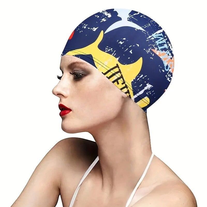 

Waterproof Leaf Print Swimming Cap with Ear Protection and Non-Slip Design for Adults - Perfect for Pool, Beach, and Summer Fun