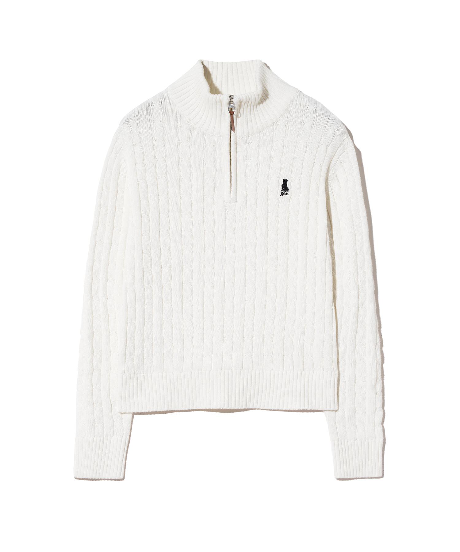 Yale Women S Cable Half Zip Knit_Ivory Ivory/S