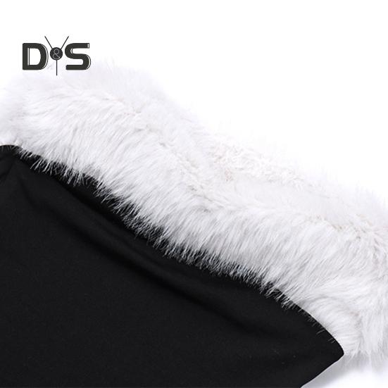 Women Evening Dress Off Shoulder Sleeveless Backless Collarless Bandeau Fluffy Faux Fur Decor Side Slit Cocktail Party Prom Maxi Tube Top Dress