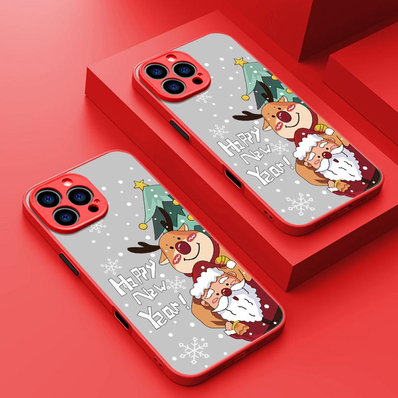 

Веселый рождественский снеговик Санта узор тонкий чехол для телефона iPhone 16 Pro Max 15 Plus 14 13 12 Pro 11 XR шнурок матовый ударопрочный мягкий край прозрачный чехол iPhone 16 чёрный