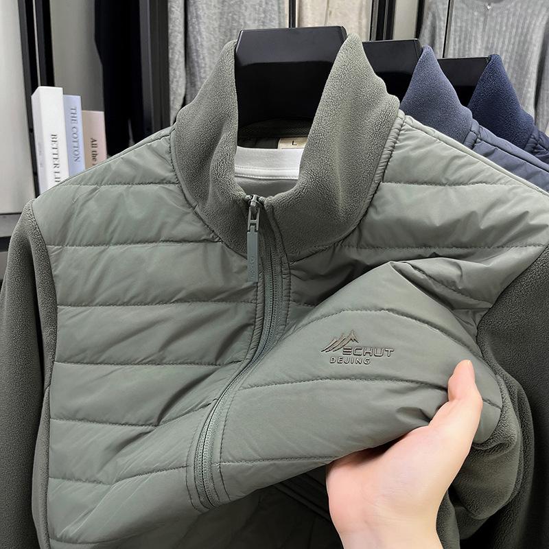 Men's Velvet Patchwork Jacket - Autumn/Winter Lightweight Cotton with Stand Collar, Wool Berber Fleece, Casual Fashion