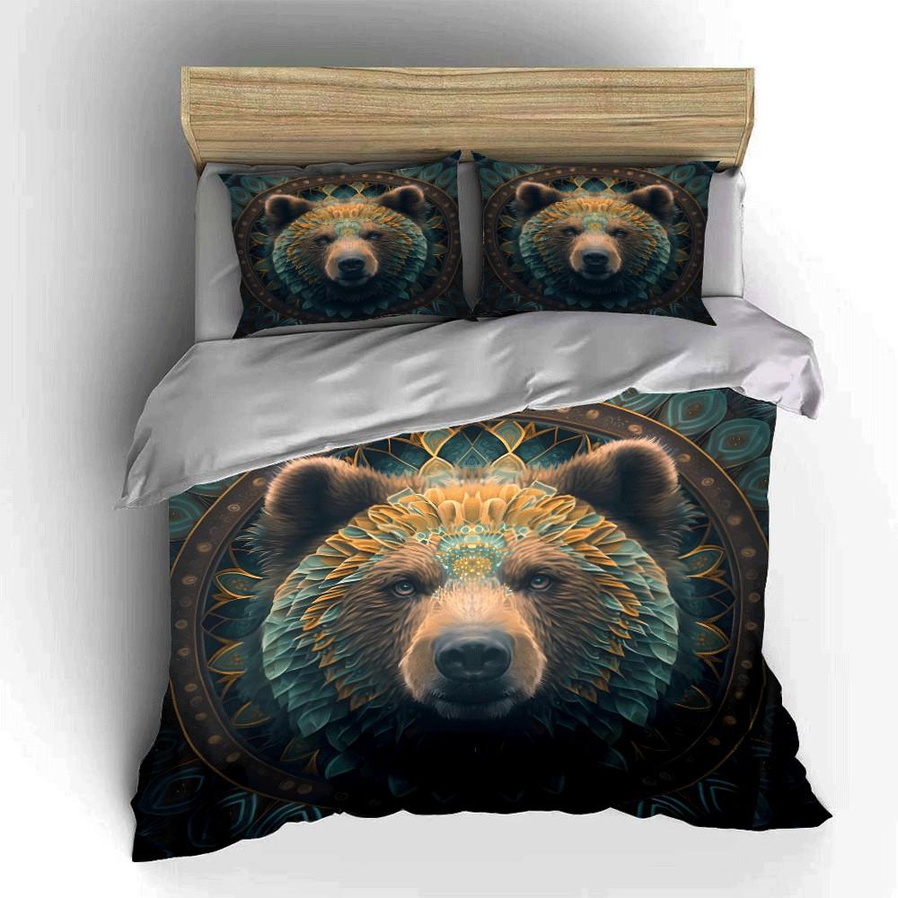 Stylish Bear Art Triptych For Decor Exquisite Three-Piece Bedding Set Gift For Kids And Adults EU Twin 135X200cm&set
