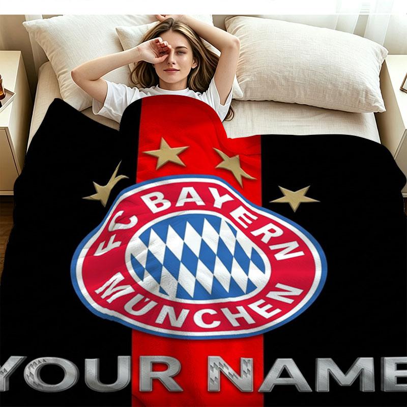 1PC FC Bayern Munchen Custom Name Patterned Flannel Blanket Suitable For All Seasons for Home Decor Warmth and Comfort Gifts Holiday Present