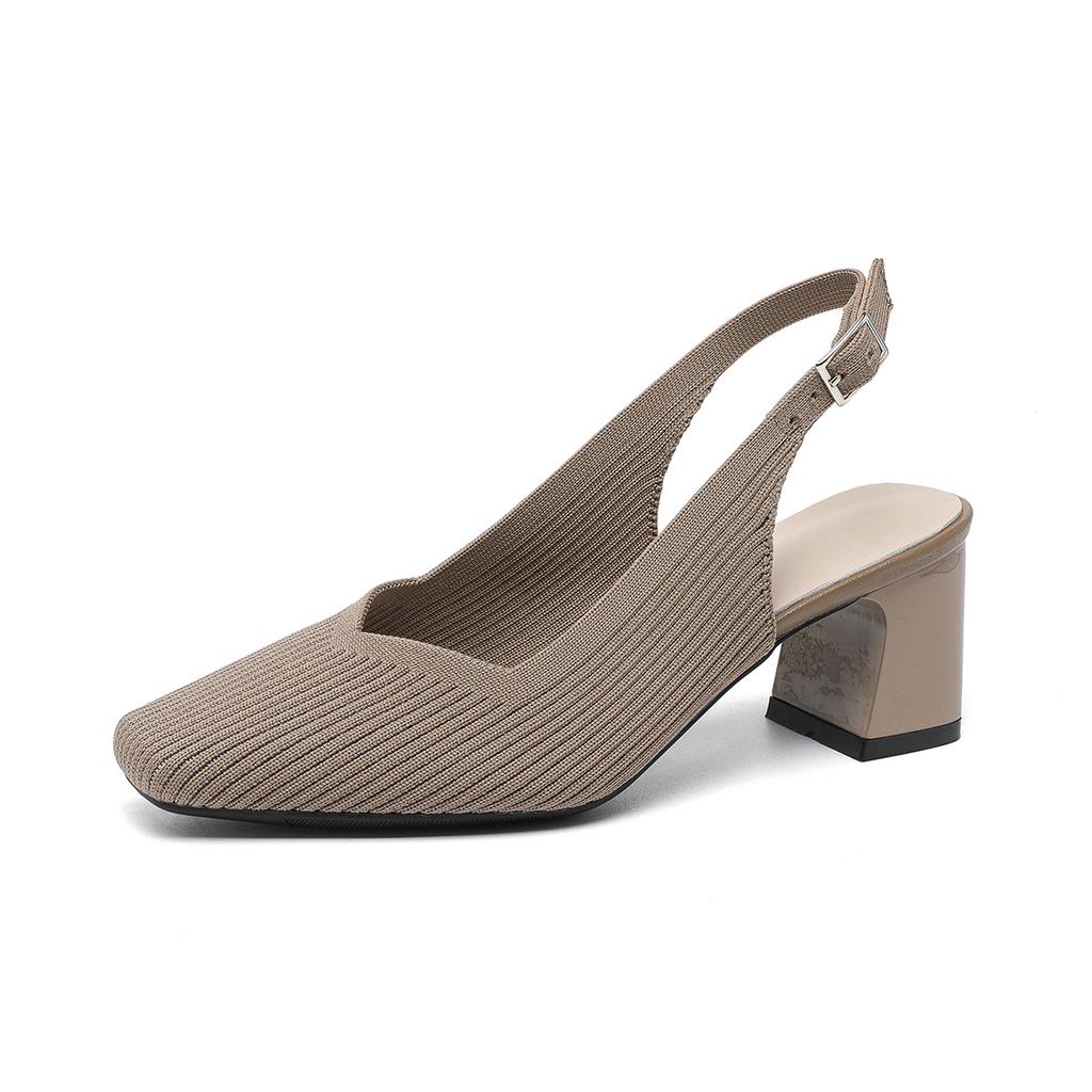 Baotou Sandals for Womens Summer New Solid Color Breathable Square Head Shallow Mouth Heel with Mixed High Heels Women's Sandals