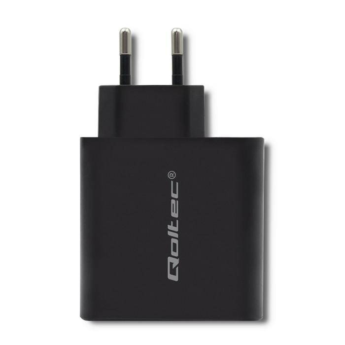 Qoltec Wall Charger 18W | 5-12V | 1.5-3A | USB Type C PD | USB QC 3.0 | White