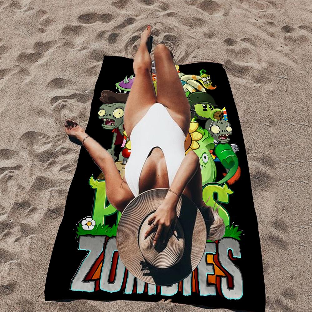 Plant-Vs -Zombie Beach Towel Cartoon Cute Summer Kids Large Bath Pool Beach Towel Microfiber Absorbent for Swimming Travel