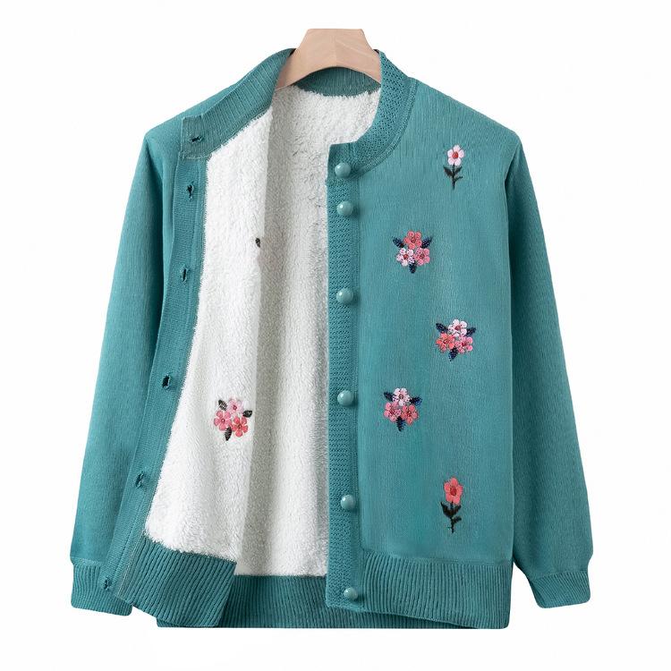 Grandma Autumn and Winter Clothes Mother Fleece Cardigan Old Lady Thermal Top Jacket