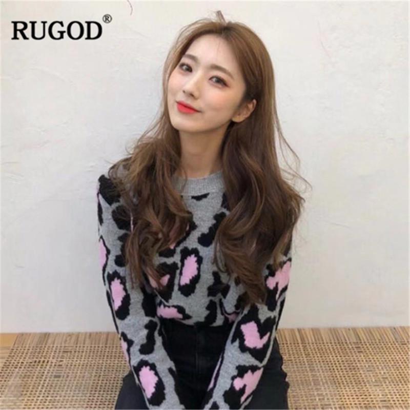 RUGOD Vintage Fashion Leopard Women Sweaters Knitted Warm Winter Clothes Casual O-Neck Pullover Pull