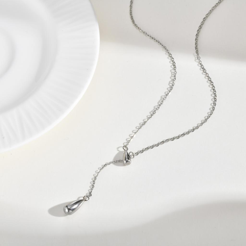 Simple Polished Waterdrop Y-Shaped Necklace for Women Stainless Steel Link Chain Necklaces Minimalist Party Jewelry Gift
