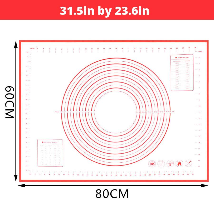 Extra Large 32"x24" Silicone Baking Mat - Non-Stick Non-Skid Pastry Mat with Measurements by Leeseph (Red & Black)