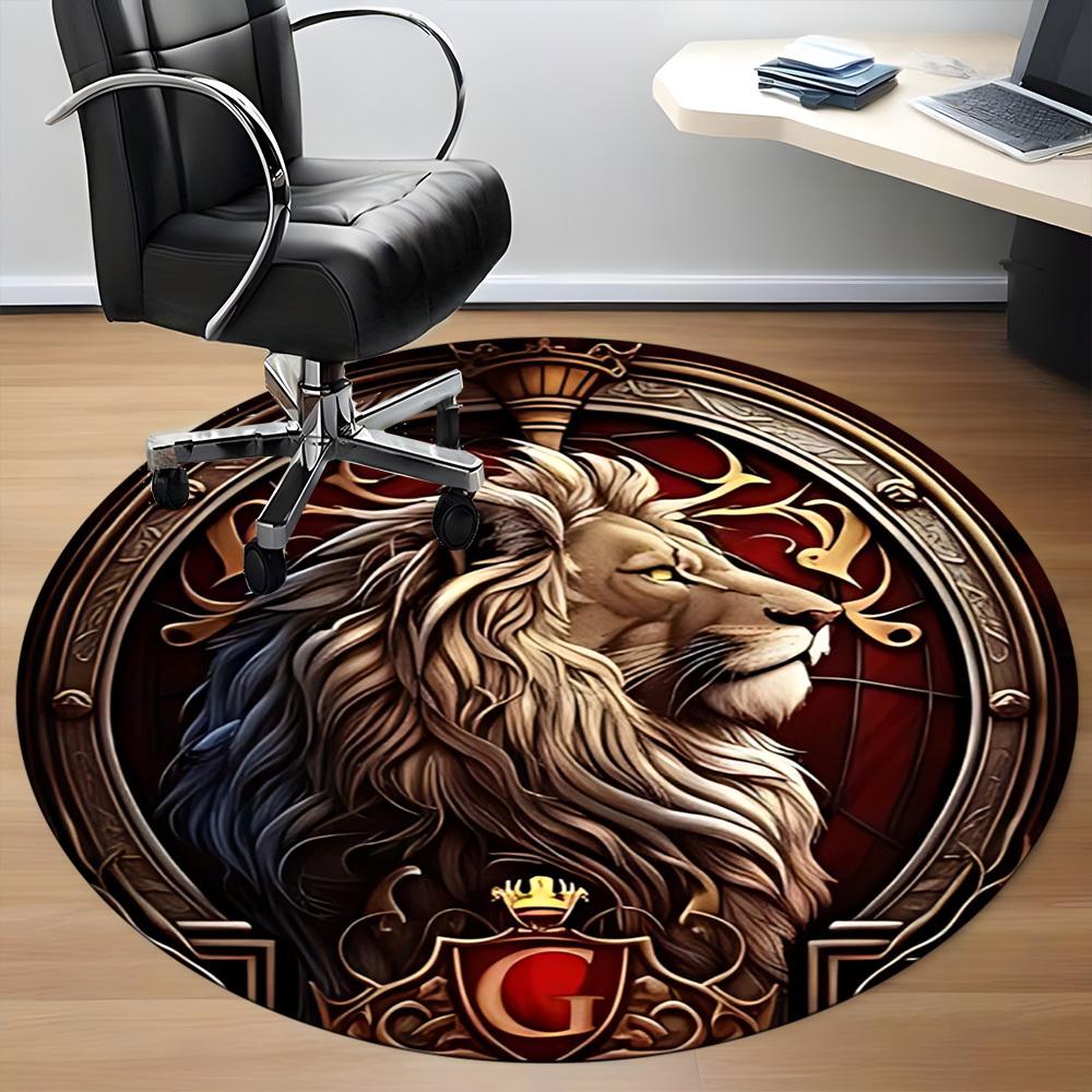 1pc Lion Emblem Chair Carpet for Office Non-Slip, Soft & Comfortable, Carpet for Office, Gaming, Lightweight Round Floor Mat