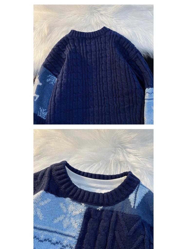 Men's Retro Patchwork Loose Knit Sweater - Winter Base Layer Outerwear