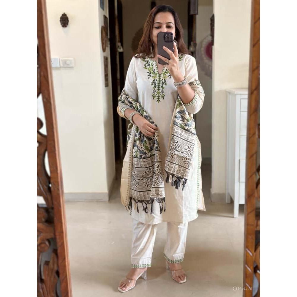 Cotton Flex Kurti Pant Dupatta Set Indian Bollywood Ethnic Salwar Kameez Dress