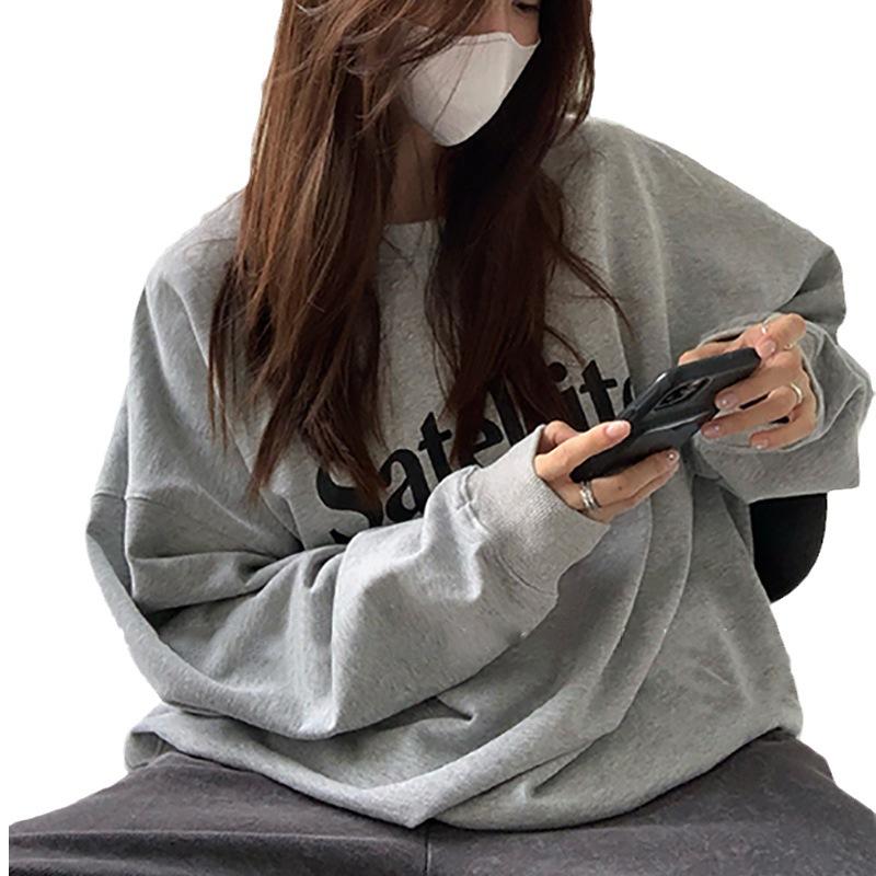 Gepolstertes Lockeres Freizeit-Sweatshirt Damen Herbst- und Winterjacke Antiker Rundhalsausschnitt Langarm Unterteil Shirt Top Mode Retro Vielseitiges Sweatshirt