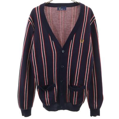 Cardigã de manga comprida com listras e decote em V P Sistema azul marinho Masculino Usado