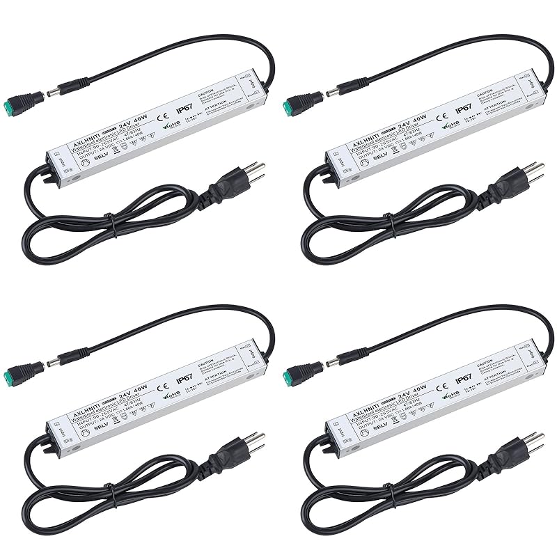 LED Driver 40W 24V, Waterproof IP67 24V Power Supply, LED Transformer 90V-265V AC to 24V DC, LED Power Supply with 3-Prong Plug 3.3 Feet Cable for