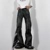 Jeans da Uomo Vintage Pesanti Lavati Denim Vestibilità Larga Gamba Svasata Hip Hop Streetwear