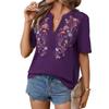 Womens Spring Tops Embroidered V Neck Summer Shirts for Women Casual Short Sleeve Womens Summer Shirts Dressy Tops for Women