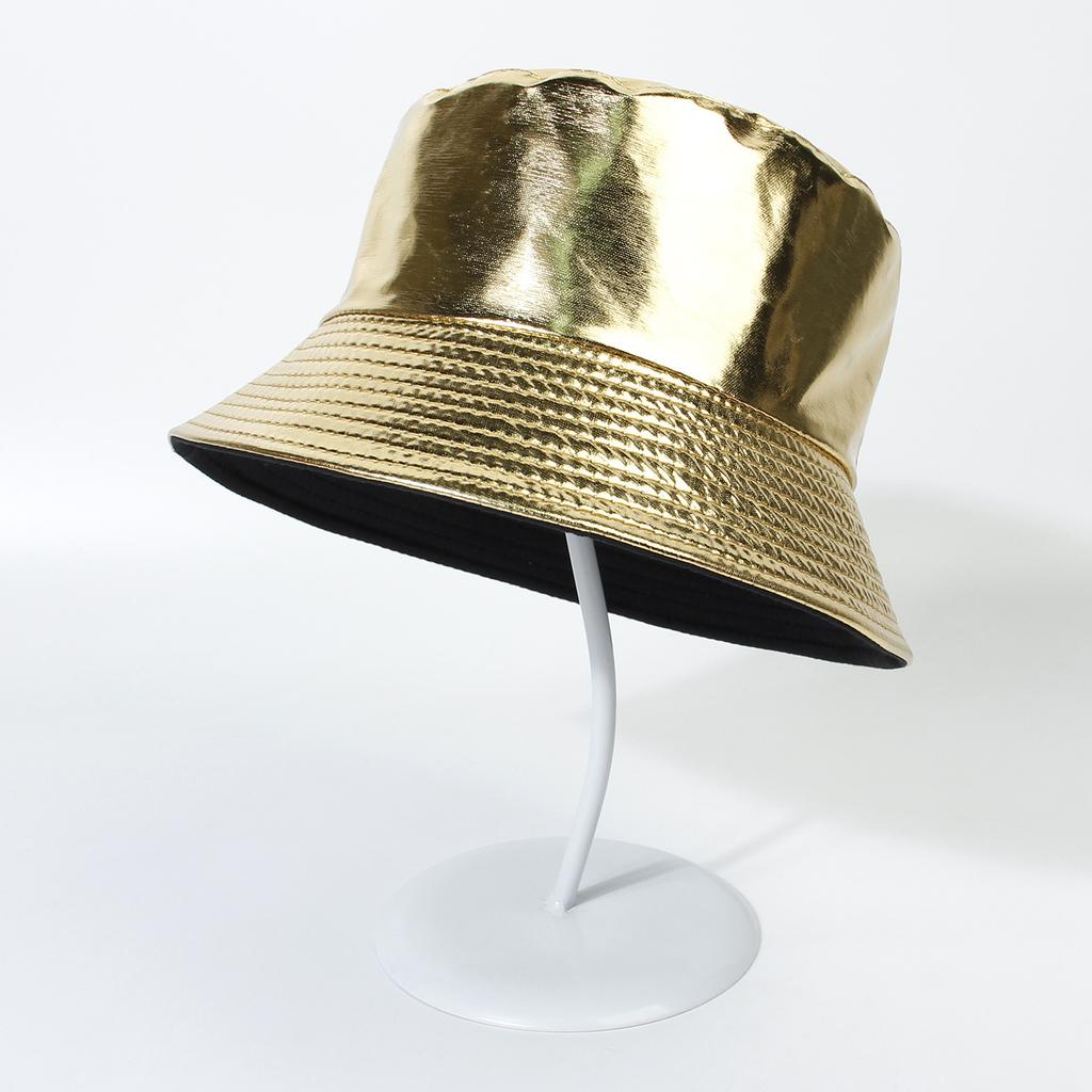 Faux Leather Reversible Bucket Hat Fashion Waterproof Fisherman Hats For Men Women Gold Silver Black Fishing Cap Sun Hat